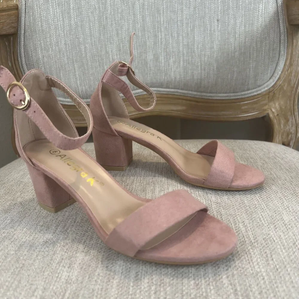Allegra K Ankle Strap Block Low Heel Sandal Women's 6 Light Pink Wedding Summer - Picture 7 of 12